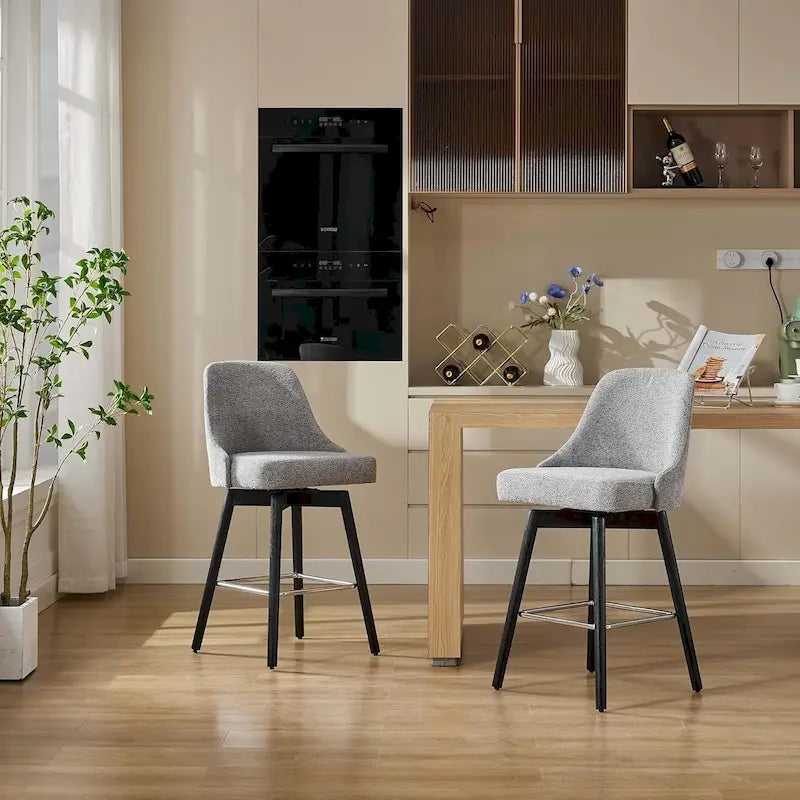 Drehbare Barhocker, 2er-Set, Barhocker in Thekenhöhe mit Rückenlehnen und Holzbeinen, gepolsterte Stühle für die Kücheninsel