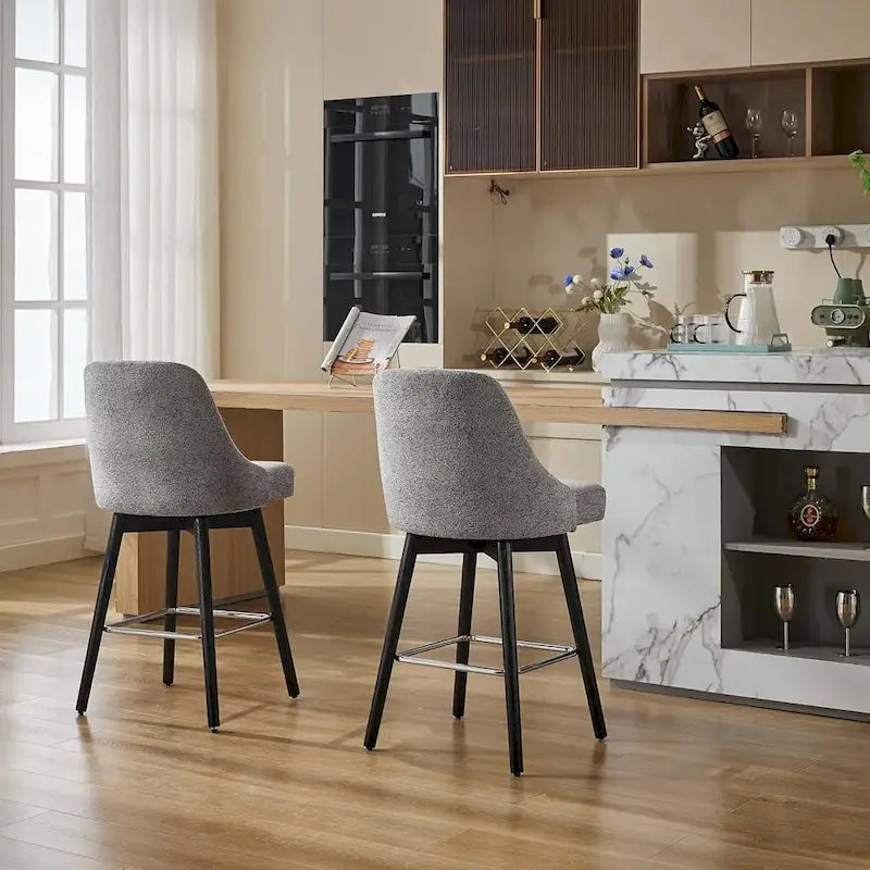 Swivel Bar Stools Set of 2, Counter Height Barstools with Backs and Wood Legs,Upholstered Chairs for Kitchen Island