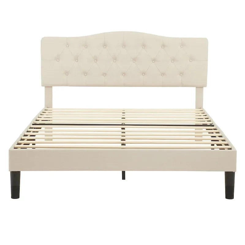 Tufted Upholstered Bed Frames With Adjustable Headboard