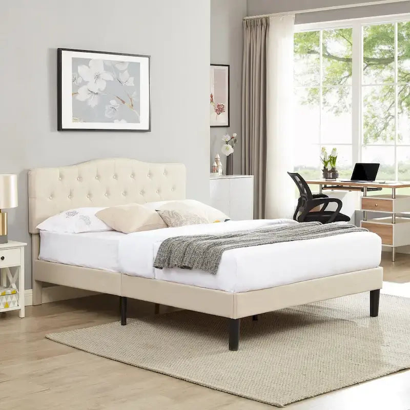 Tufted Upholstered Bed Frames With Adjustable Headboard