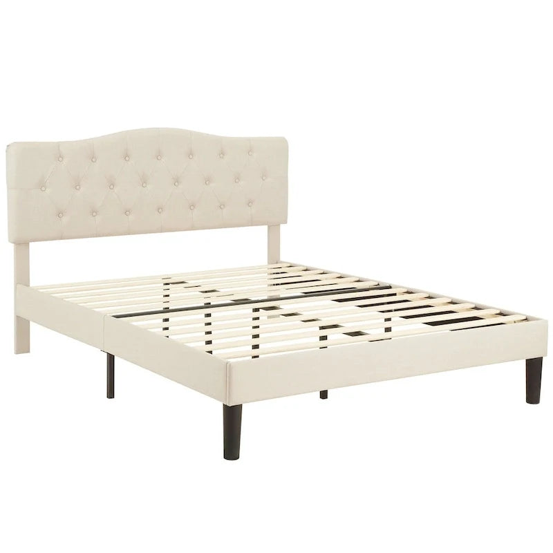 Tufted Upholstered Bed Frames With Adjustable Headboard