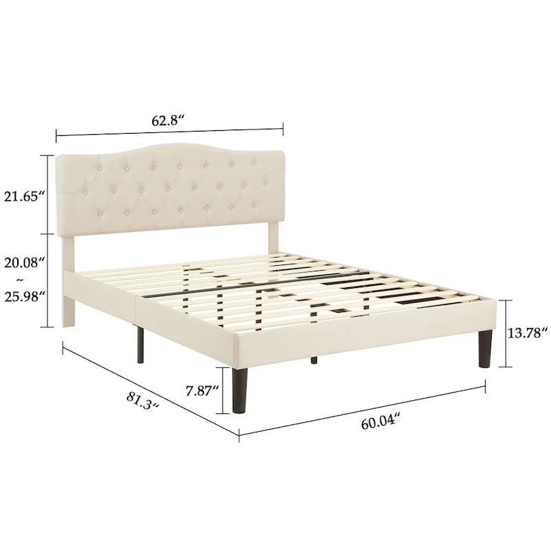 Tufted Upholstered Bed Frames With Adjustable Headboard