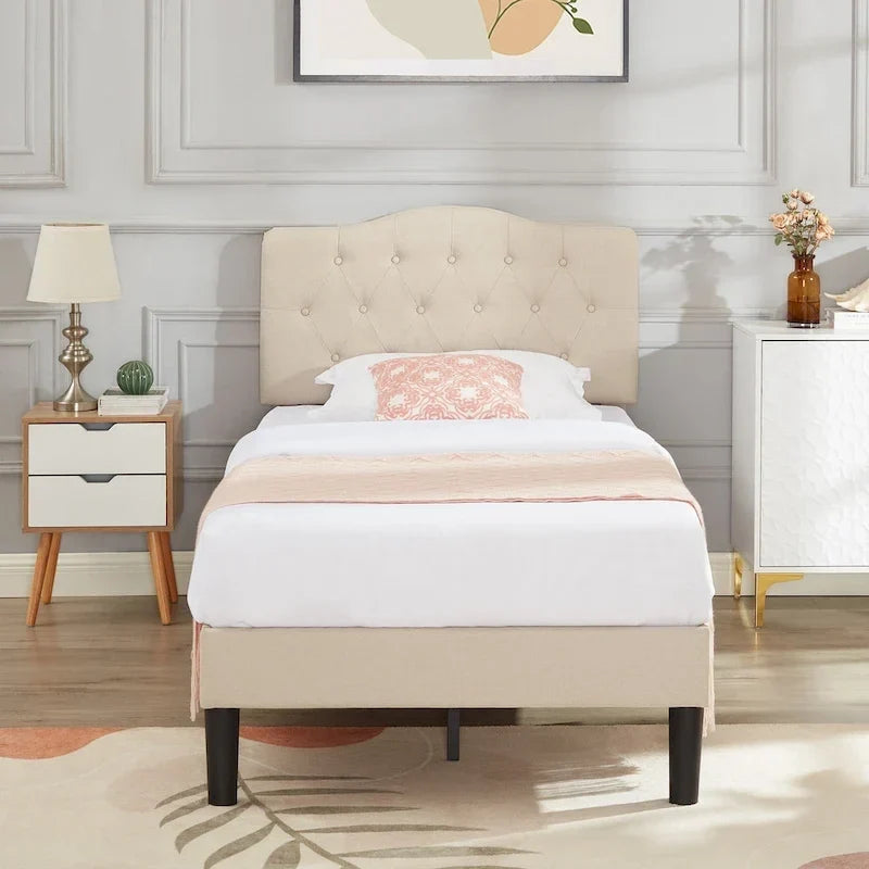 Tufted Upholstered Bed Frames With Adjustable Headboard