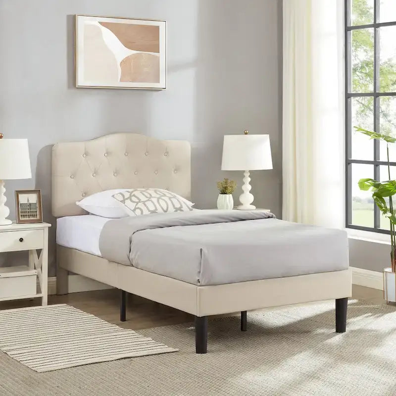 Tufted Upholstered Bed Frames With Adjustable Headboard