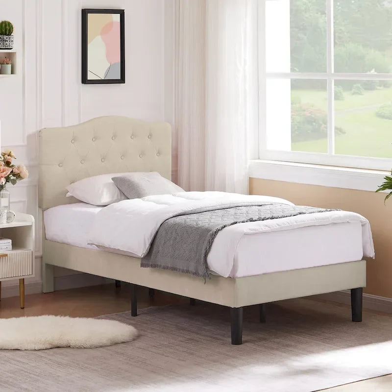 Tufted Upholstered Bed Frames With Adjustable Headboard