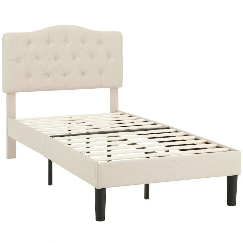 Tufted Upholstered Bed Frames With Adjustable Headboard