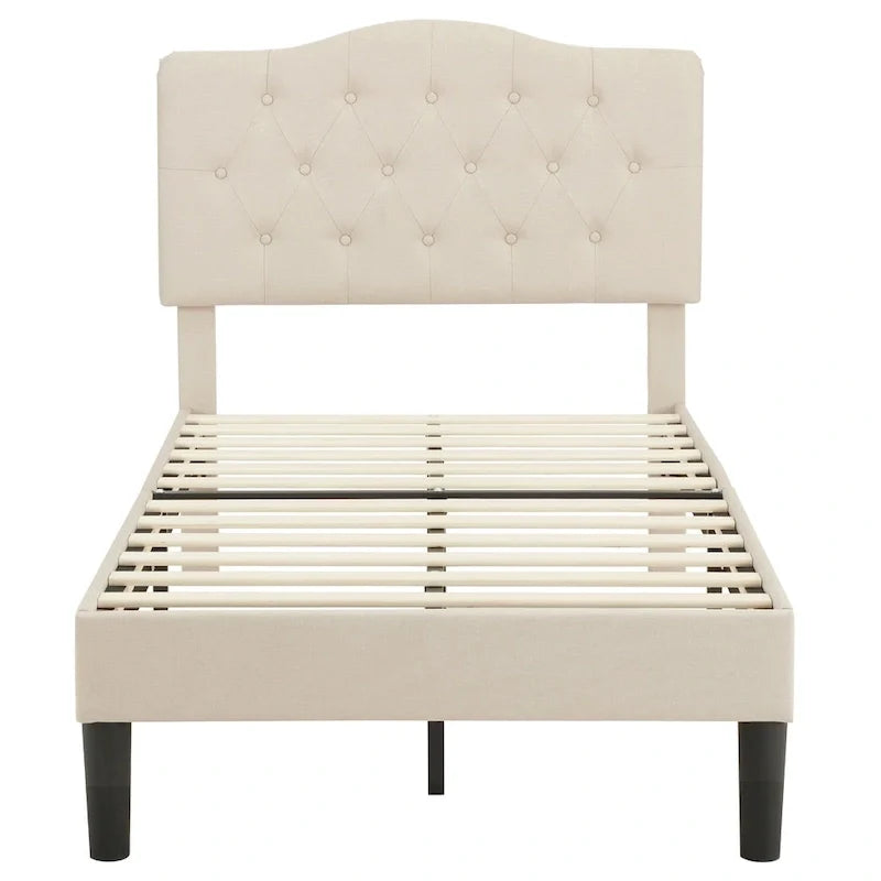 Tufted Upholstered Bed Frames With Adjustable Headboard