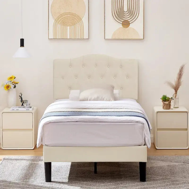 Tufted Upholstered Bed Frames With Adjustable Headboard