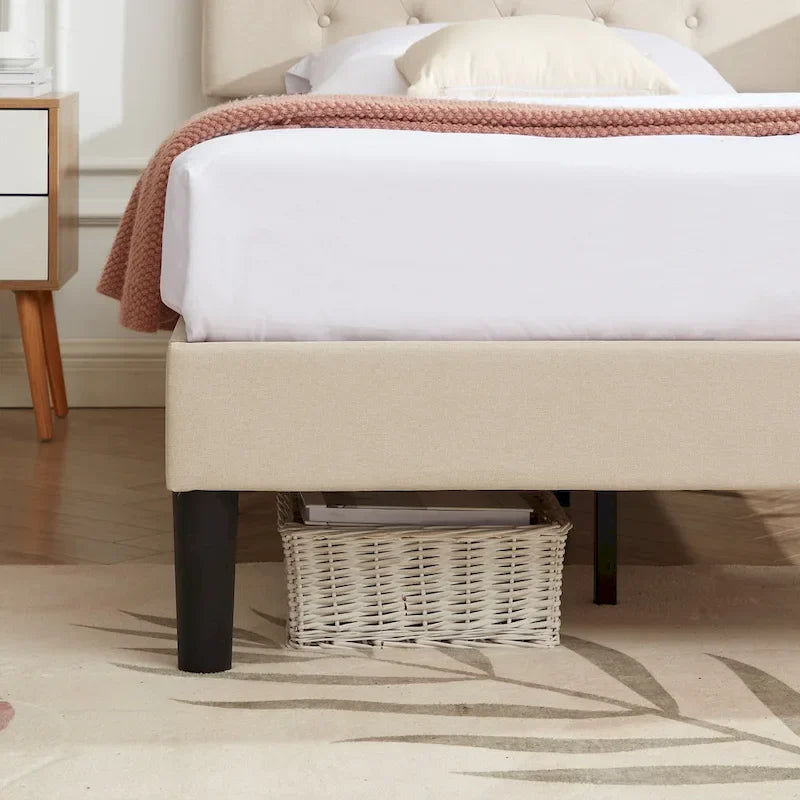Tufted Upholstered Bed Frames With Adjustable Headboard