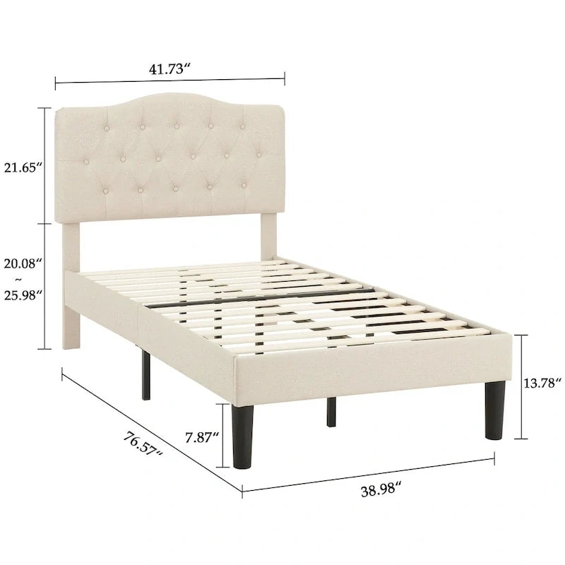Tufted Upholstered Bed Frames With Adjustable Headboard
