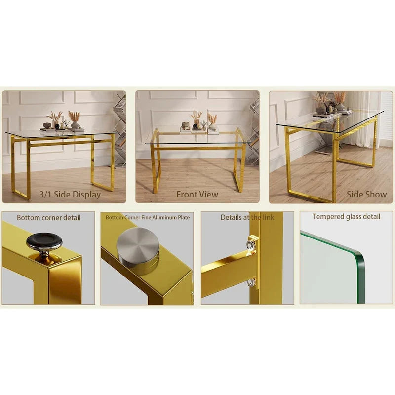Table de salle à manger rectangulaire en verre, minimaliste