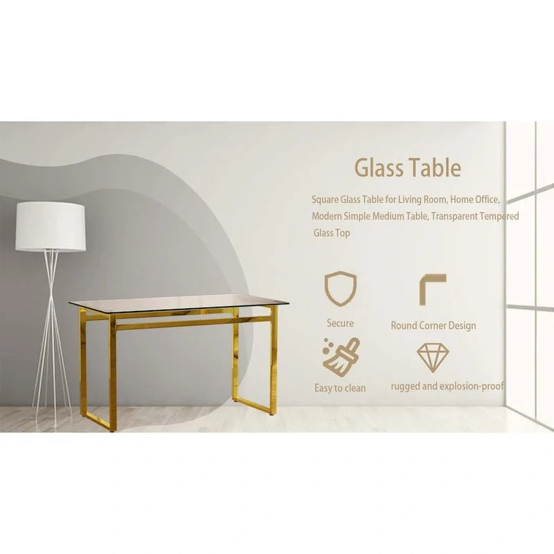 Table de salle à manger rectangulaire en verre, minimaliste