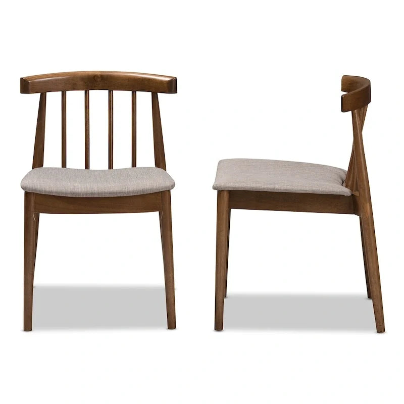 Mid-Century Beige Fabric Dining Chair
