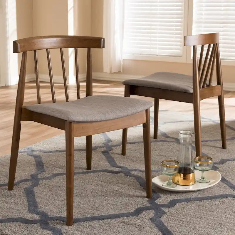 Mid-Century Beige Fabric Dining Chair