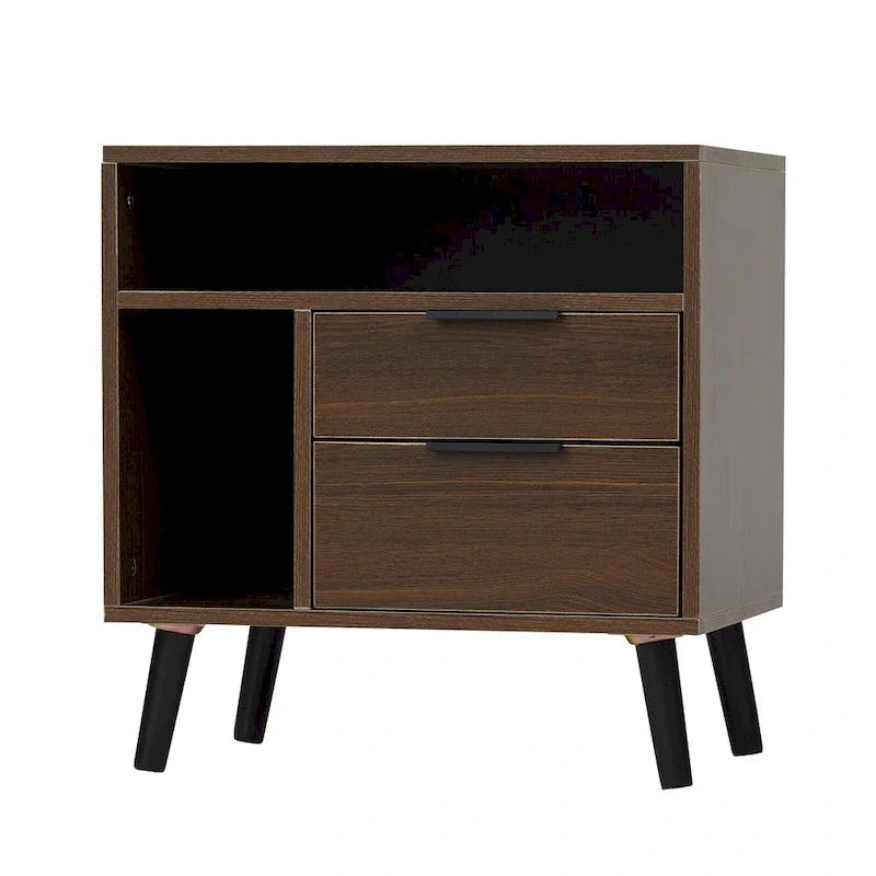 Rustic Brown Nightstand, 2-Drawer Night Table with Storage Shelf, End Table for Bedroom Living Room (Set of 2)