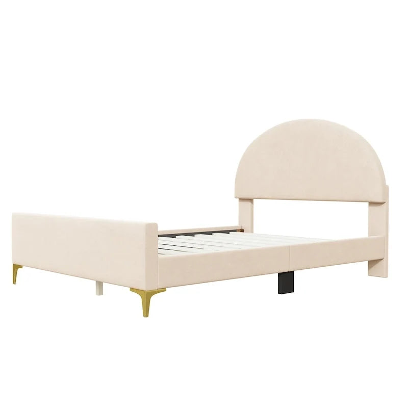 Gepolstertes Plattformbett mit klassischem halbrundem Kopfteil und Metallbeinen