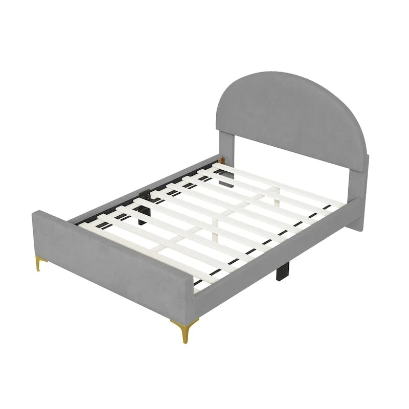 Gepolstertes Plattformbett mit klassischem halbrundem Kopfteil und Metallbeinen