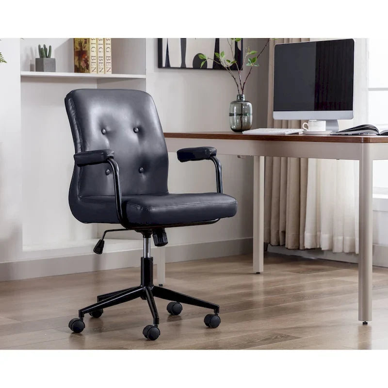 Porthos Home Ames Faux Leather Office Chair with Steel Roller Base, Central Tilt System