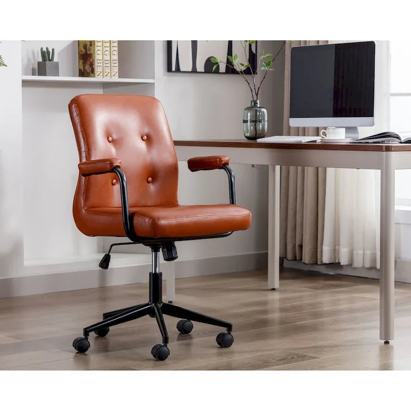Chaise de bureau en similicuir avec base à roulettes en acier et système d’inclinaison centrale