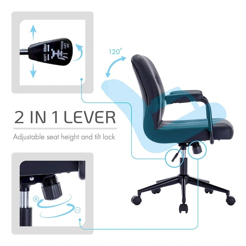 Faux Leather Office Chair with Steel Roller Base, Central Tilt System
