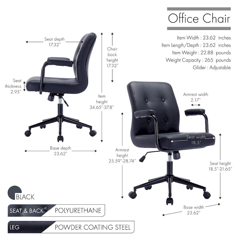 Faux Leather Office Chair with Steel Roller Base, Central Tilt System