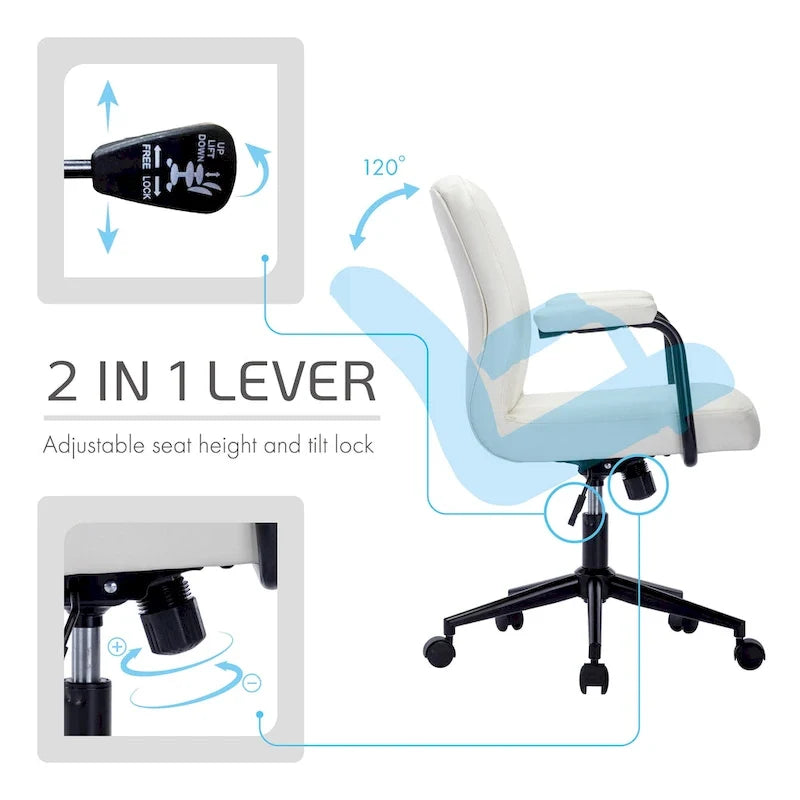 Faux Leather Office Chair with Steel Roller Base, Central Tilt System