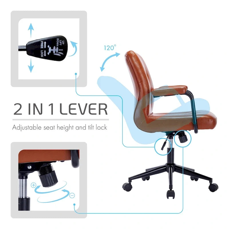 Faux Leather Office Chair with Steel Roller Base, Central Tilt System