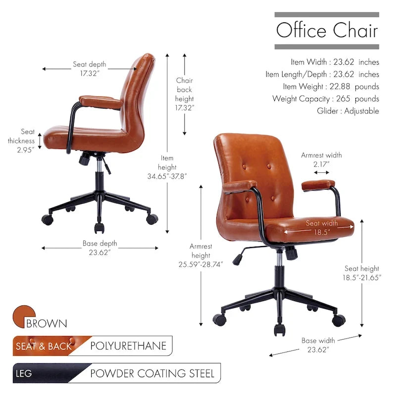 Faux Leather Office Chair with Steel Roller Base, Central Tilt System