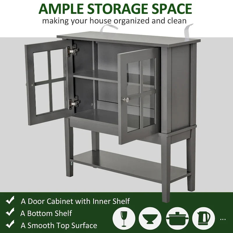 Modernes Küchen-Sideboard und Buffet-Schrank mit 2 schwenkbaren Glastüren und viel Stauraum