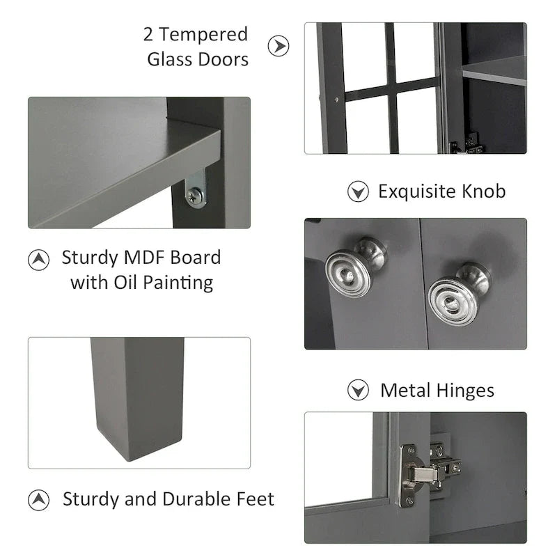 Modernes Küchen-Sideboard und Buffet-Schrank mit 2 schwenkbaren Glastüren und viel Stauraum