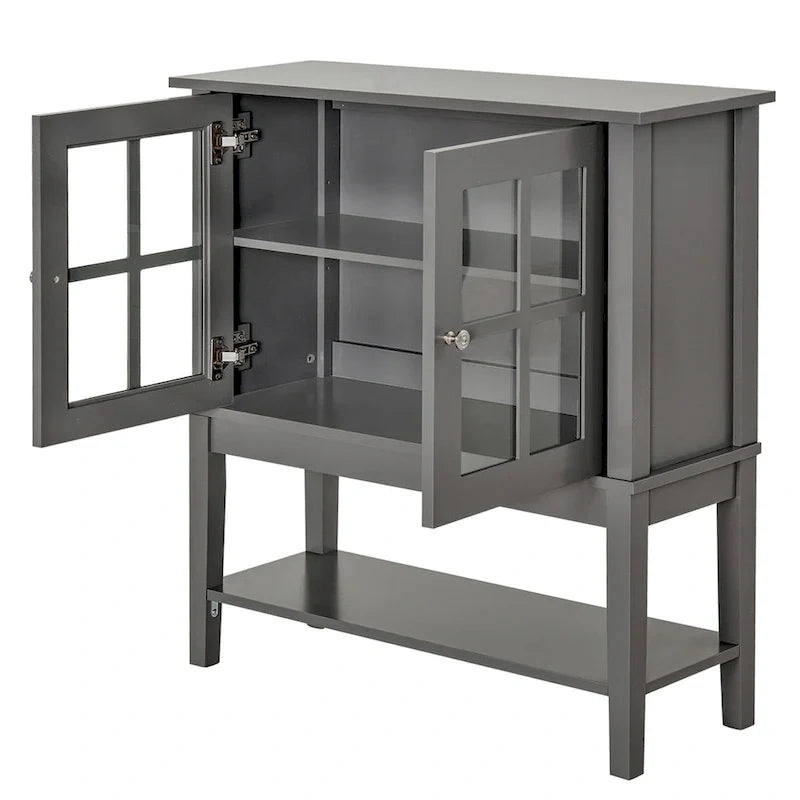 Modernes Küchen-Sideboard und Buffet-Schrank mit 2 schwenkbaren Glastüren und viel Stauraum