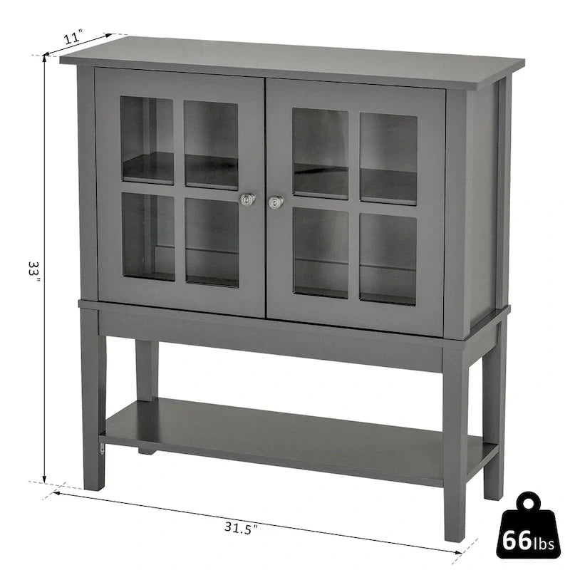 Modernes Küchen-Sideboard und Buffet-Schrank mit 2 schwenkbaren Glastüren und viel Stauraum