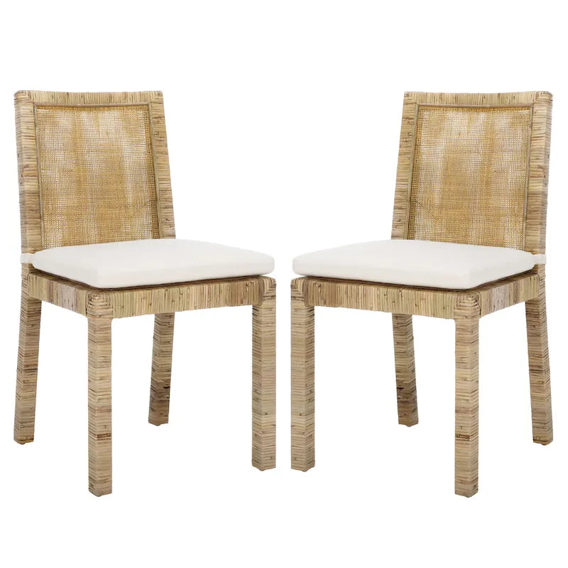 Esszimmerstuhl aus Rattan mit Kissen (2er-Set) - 21.7 W x 18.1 L x 38.6 H - 22W x 18D x 39H
