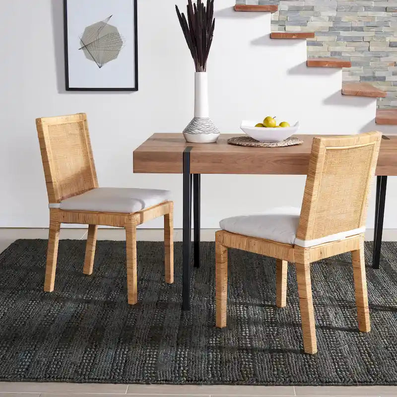 Silla de comedor de caña con cojín (juego de 2) - 21.7 W x 18.1 L x 38.6 H - 22W x 18D x 39H