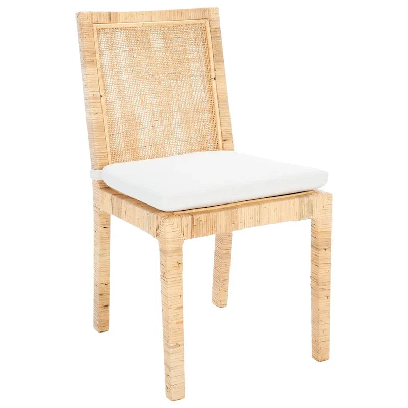 Silla de comedor de caña con cojín (juego de 2) - 21.7 W x 18.1 L x 38.6 H - 22W x 18D x 39H