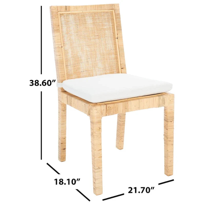 Silla de comedor de caña con cojín (juego de 2) - 21.7 W x 18.1 L x 38.6 H - 22W x 18D x 39H