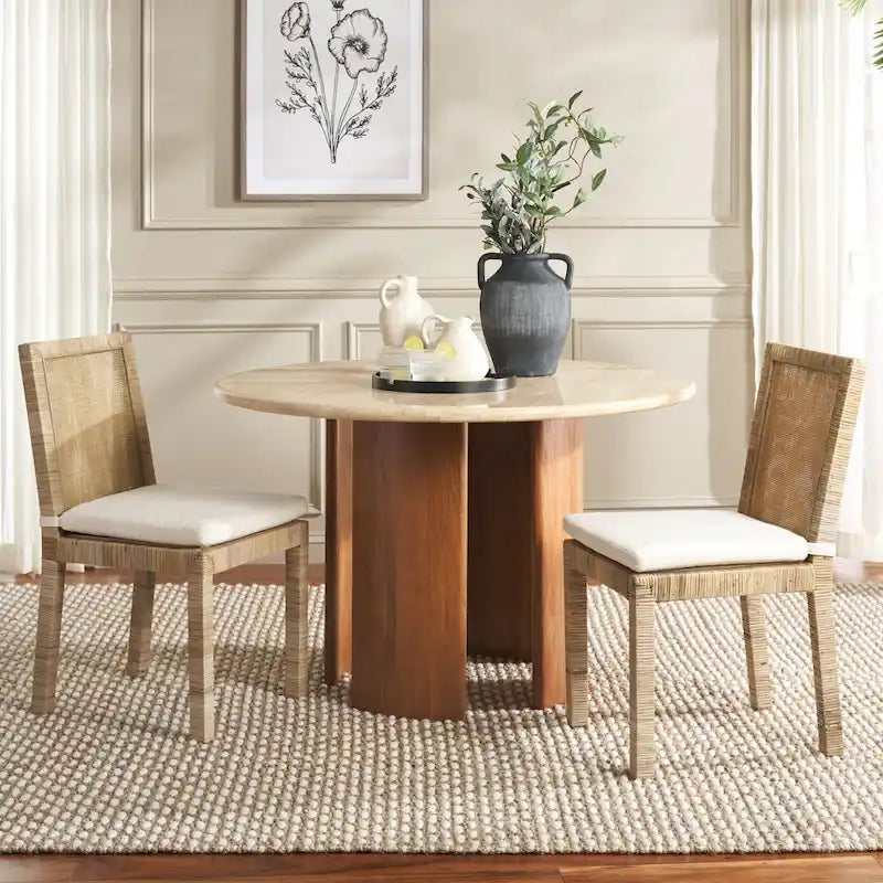 Silla de comedor de caña con cojín (juego de 2) - 21.7 W x 18.1 L x 38.6 H - 22W x 18D x 39H