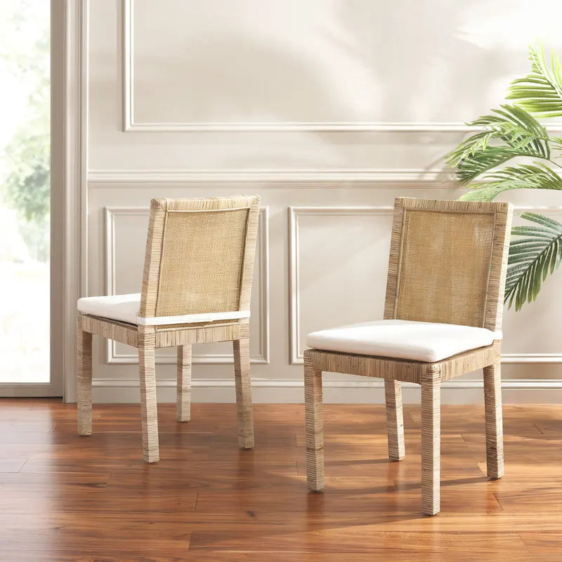 Silla de comedor de caña con cojín (juego de 2) - 21.7 W x 18.1 L x 38.6 H - 22W x 18D x 39H