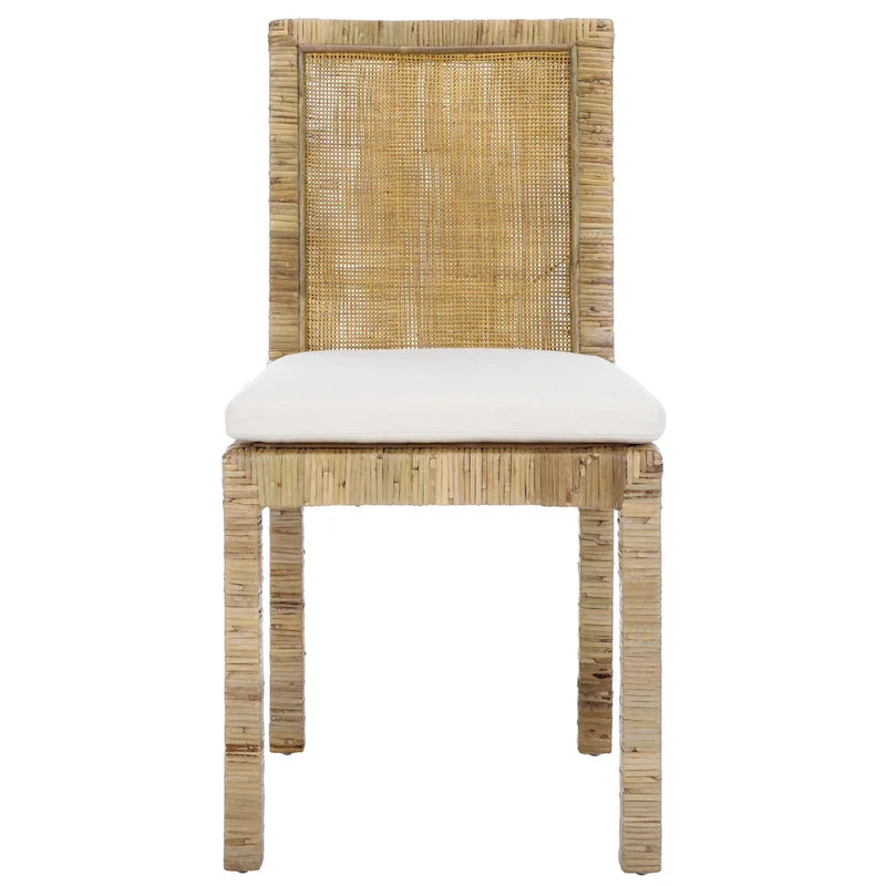 Silla de comedor de caña con cojín (juego de 2) - 21.7 W x 18.1 L x 38.6 H - 22W x 18D x 39H