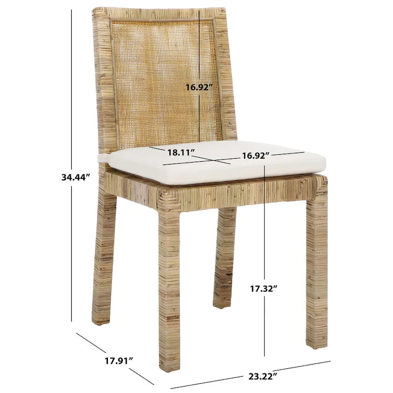 Silla de comedor de caña con cojín (juego de 2) - 21.7 W x 18.1 L x 38.6 H - 22W x 18D x 39H