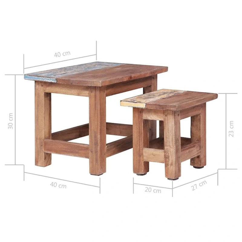 Tables gigognes, 2 pièces, en bois massif récupéré - 15.7 x 15.7 x 11.8