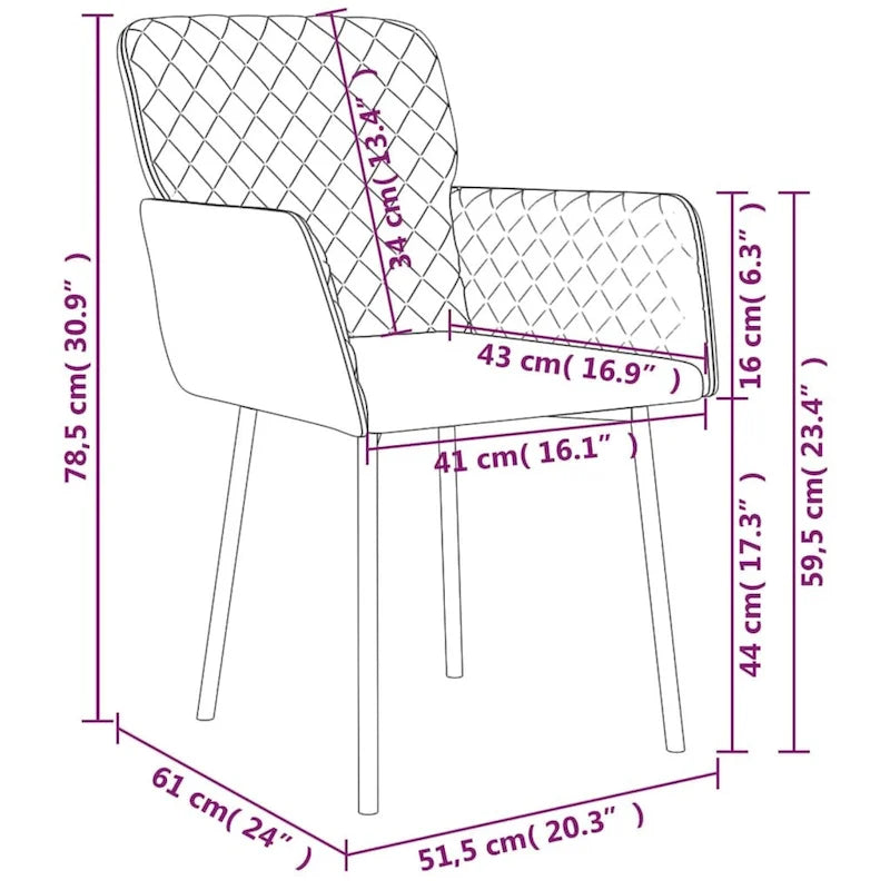 2 sillas de comedor tapizadas decorativas para sala de estar, terciopelo - 20.3 x 24 x 30.9
