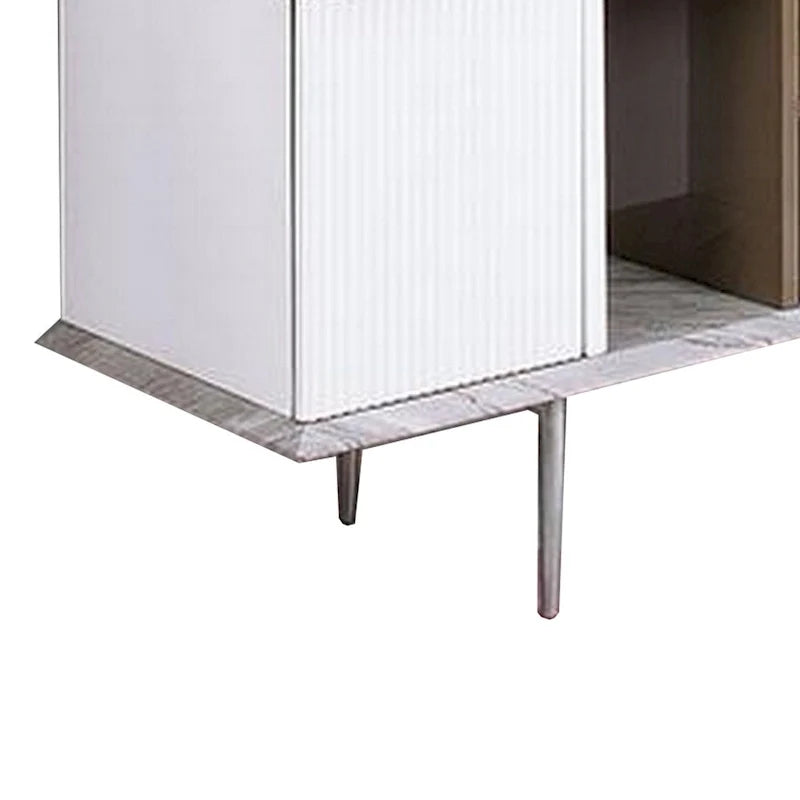 Meuble télé de 70 pouces, avec 1 tiroir et des étagères, blanc, brun, gris