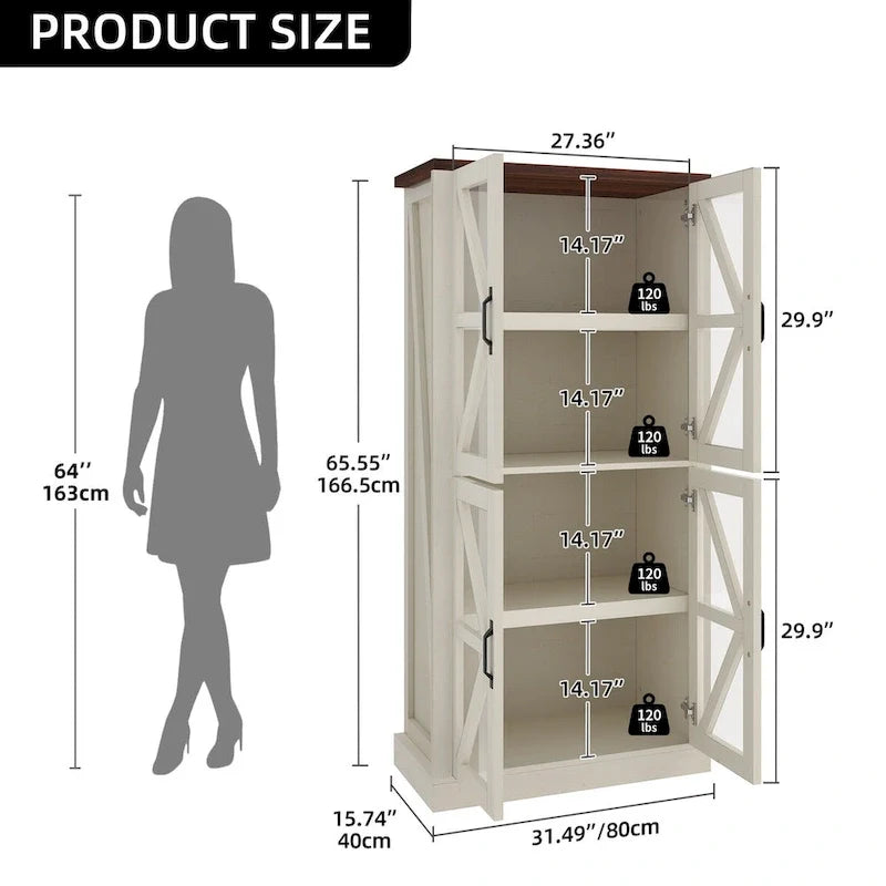 Armoire de cuisine autoportante de 66 de haut avec portes vitrées