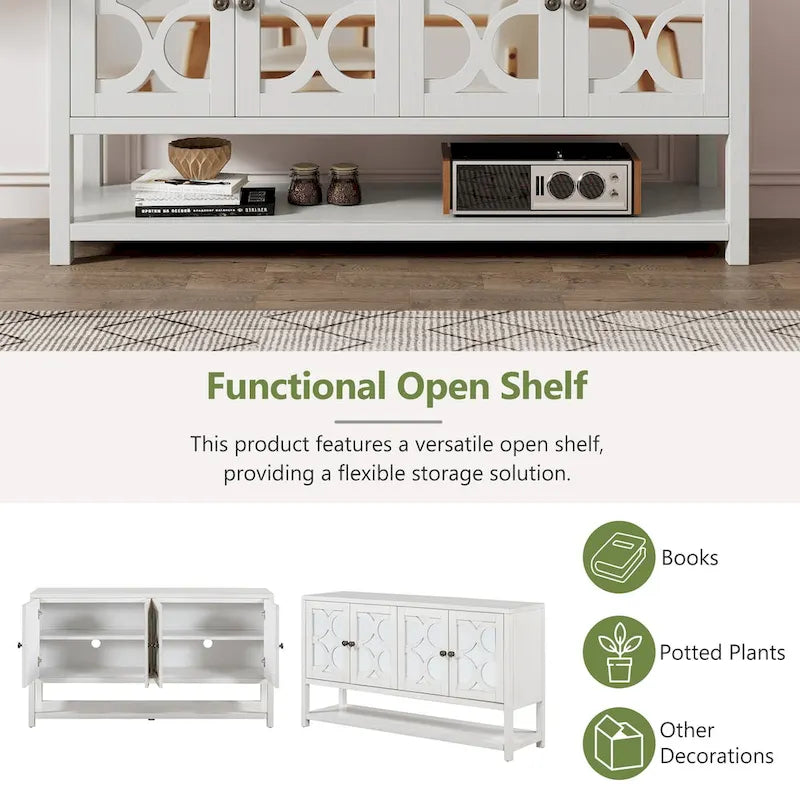 Elegant Retro Console Table/Storage Cabinet/Sideboard with Mirrored Doors, Spacious Shelves, and Durable Acacia Wood Legs