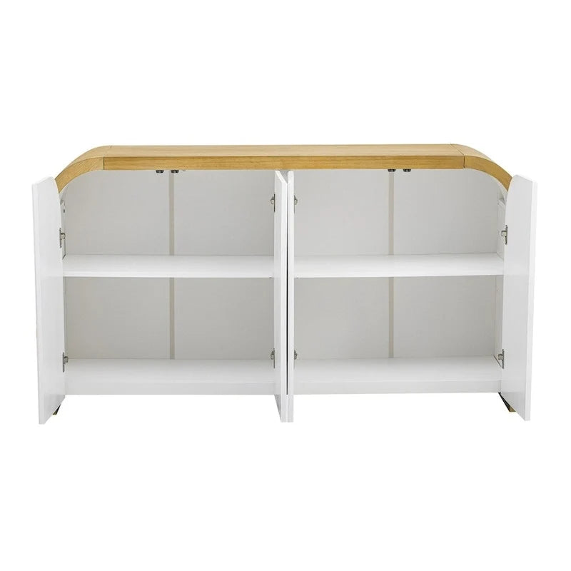 Wood Curved Corner Cabinet with Adjustable Shelves and 4 Door