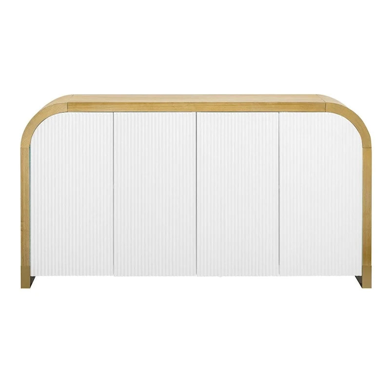Wood Curved Corner Cabinet with Adjustable Shelves and 4 Door